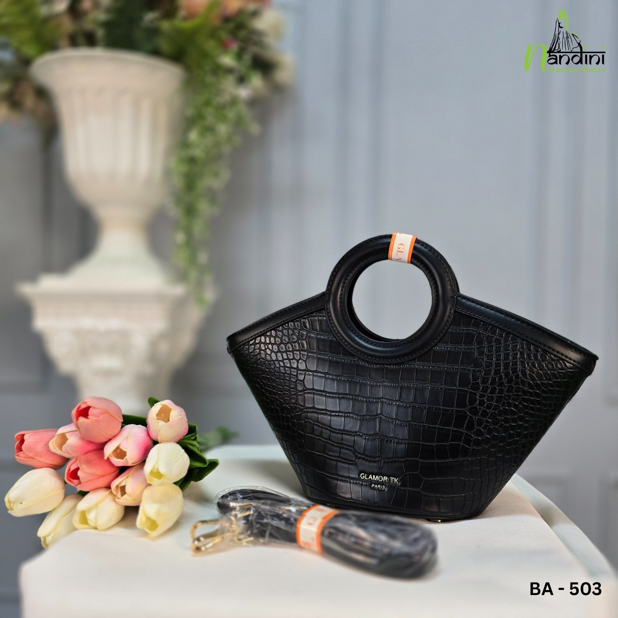 Croc-Embossed Ring Handle Tote Bag