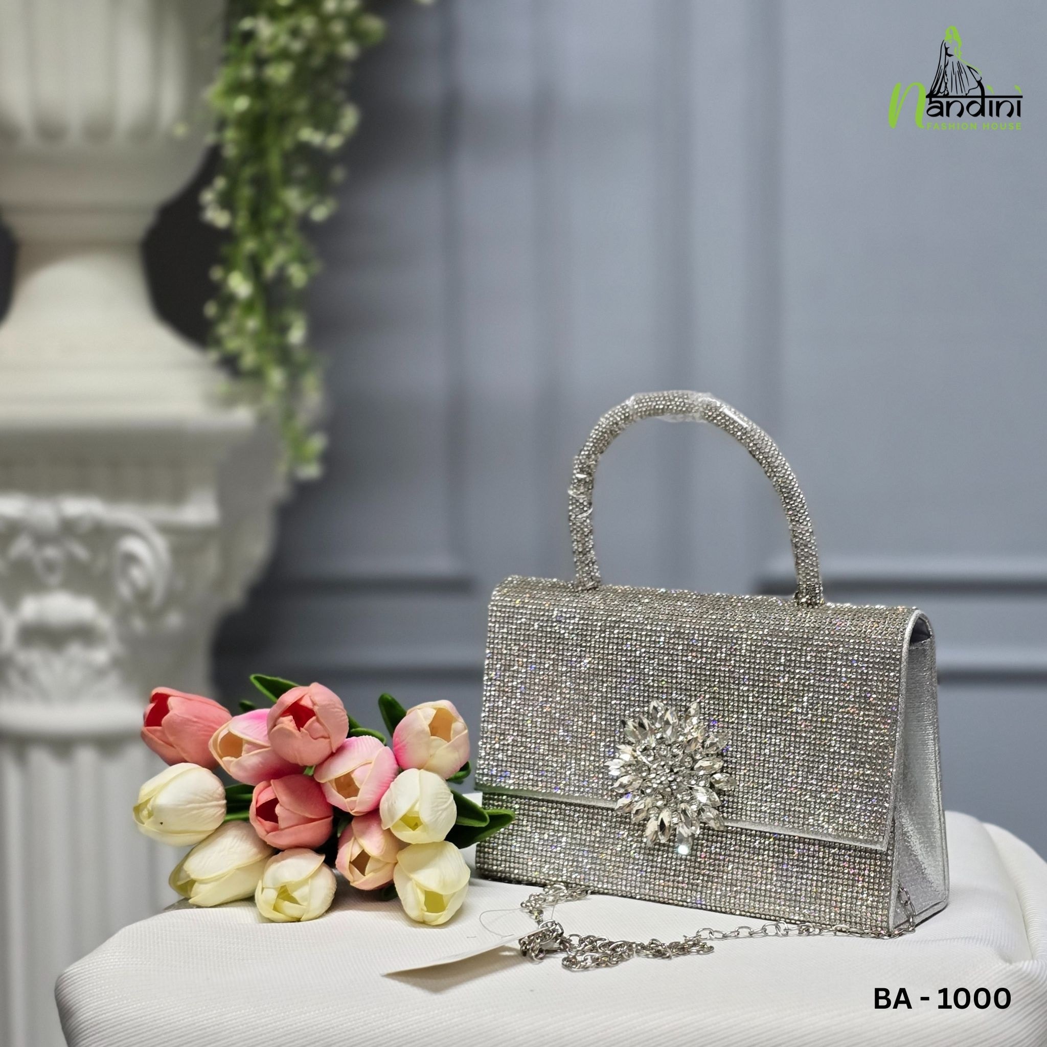Crystal Embellished Top Handle  Ladies Bag