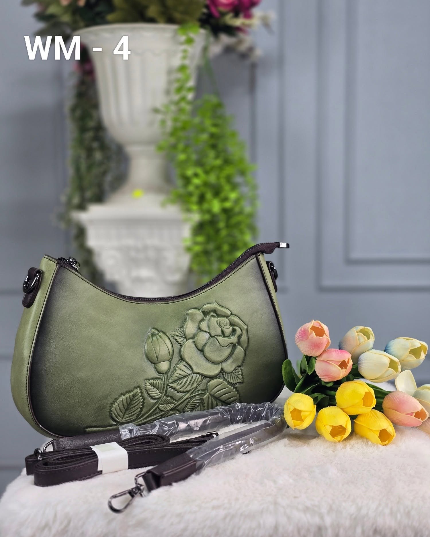 Rose Embossed Hobo Bag