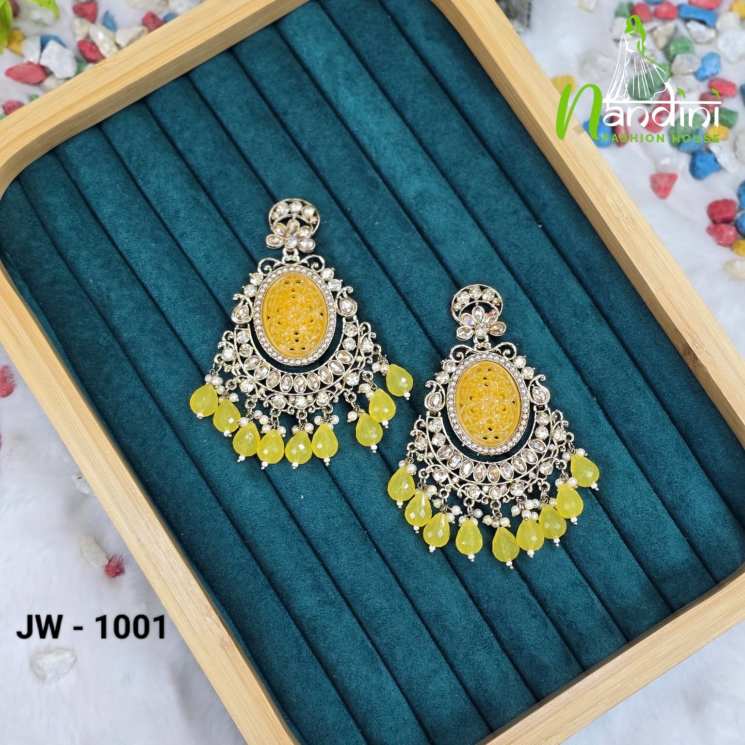 Stone-Embossed Ethnic Earrings