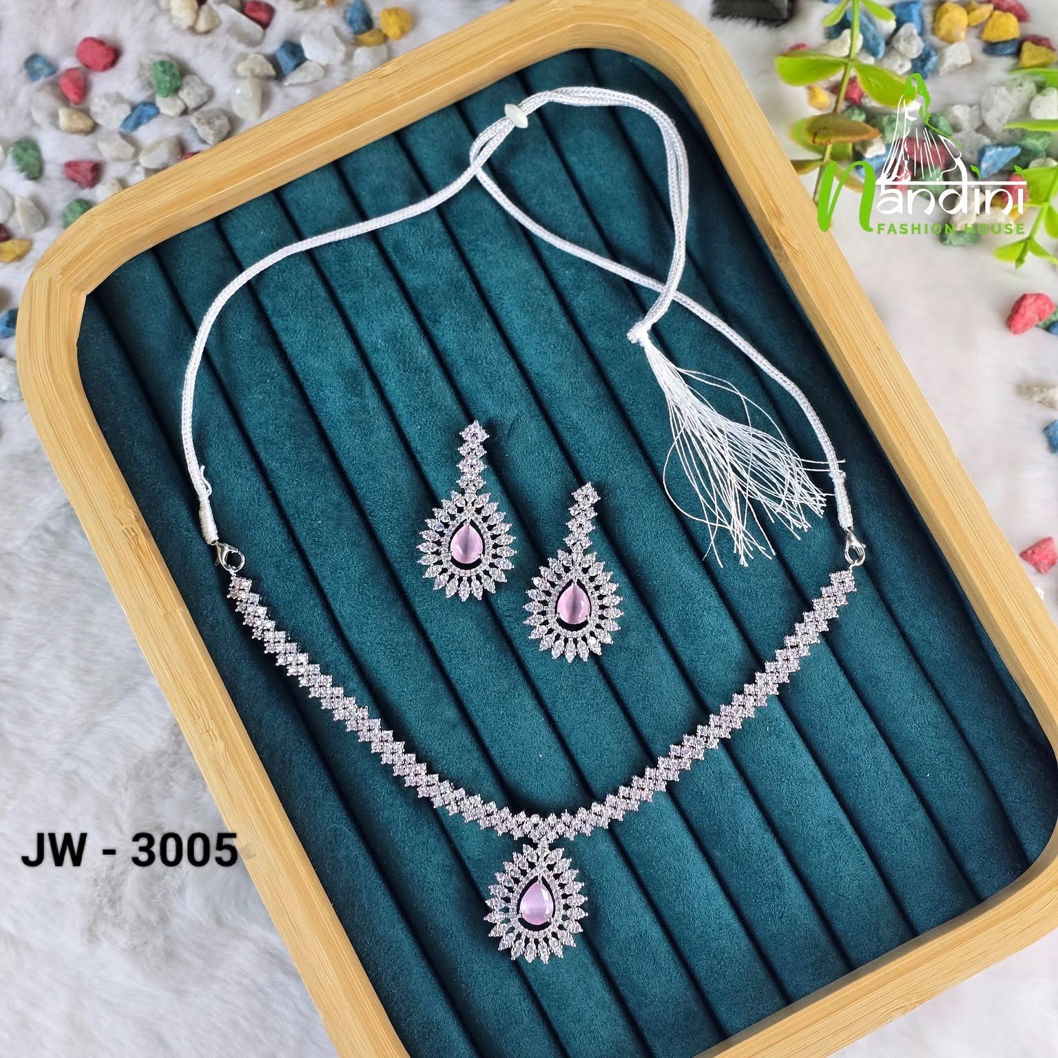 Elegant Pink Teardrop Crystal Necklace Set